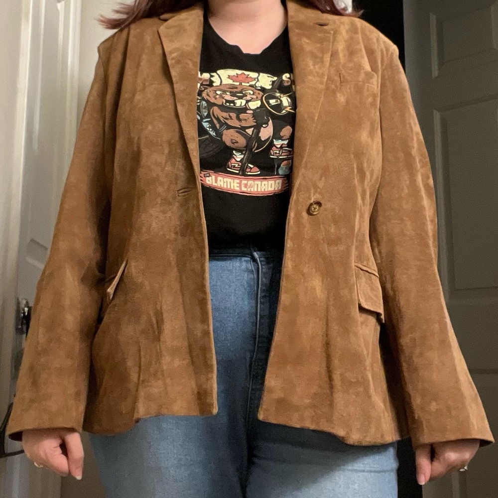 Orvis Genuine Leather Suede Brown Blazer Jacket XL (A)